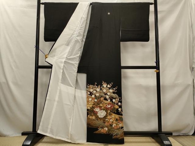 平和屋着物■豪華黒留袖 駒刺繍 花鳥文 金銀彩 正絹 逸品 AABJ2319st