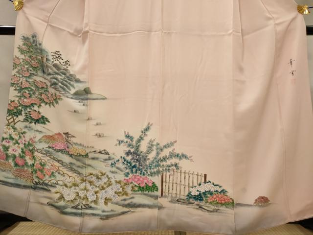 平和屋着物■訪問着 作家物 手描き 風景花文 暈し染め 正絹 逸品 AABJ2357st