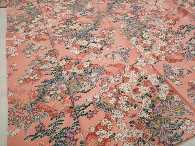 平和屋着物■上質な小紋 風景花文 正絹 逸品 未使用 AABJ2375st