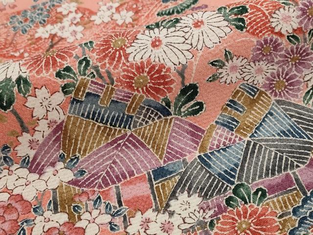 平和屋着物■上質な小紋 風景花文 正絹 逸品 未使用 AABJ2375st
