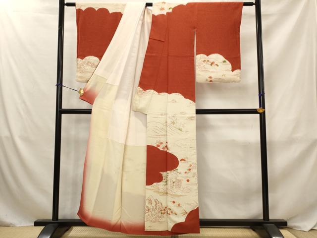 平和屋着物■訪問着 駒刺繍 風景花文 正絹 逸品 AABJ2388st
