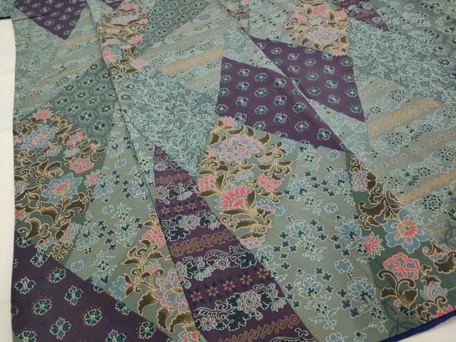 平和屋着物■上質な小紋 切嵌更紗花文 正絹 逸品 AABJ2390st