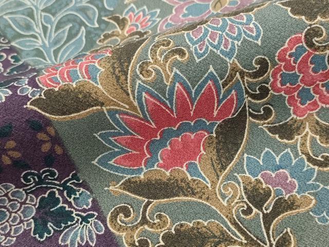 平和屋着物■上質な小紋 切嵌更紗花文 正絹 逸品 AABJ2390st