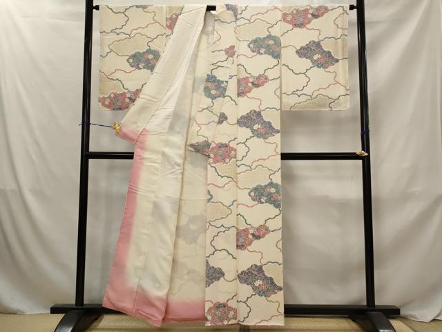 平和屋着物■上質な小紋 雲取り花鳥文 金彩 丹後ちりめん 反端付き 正絹 逸品 AABJ2396st