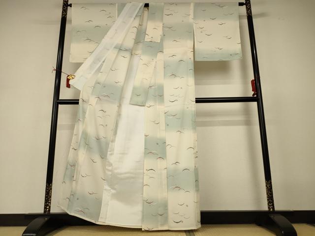 平和屋着物*夏物 小紋 絽 雪芝花文 洗える着物 AABJ2420jd
