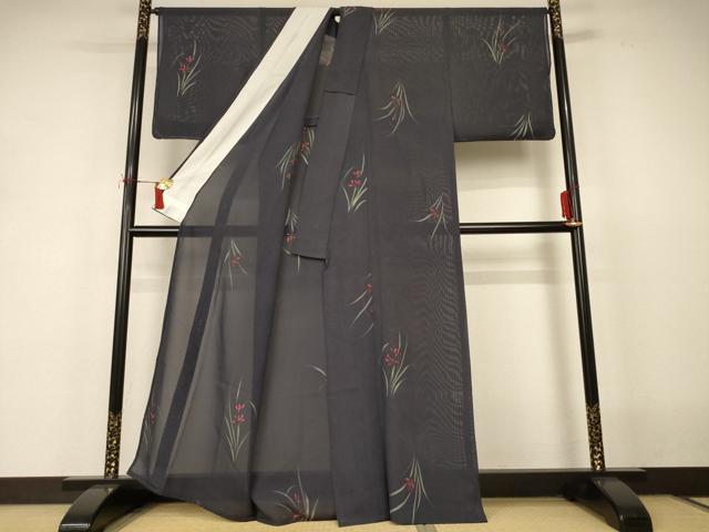 平和屋着物*夏物 小紋 絽 草花文 正絹 逸品 AABJ2424jd