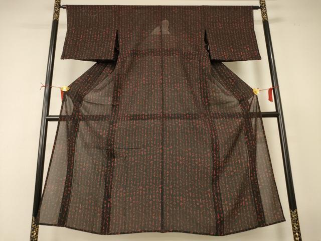 平和屋着物*夏物 小紋 絽 文字文 黒地 正絹 逸品 AABJ2428jd