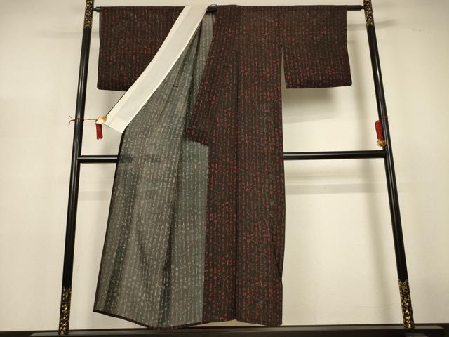 平和屋着物*夏物 小紋 絽 文字文 黒地 正絹 逸品 AABJ2428jd