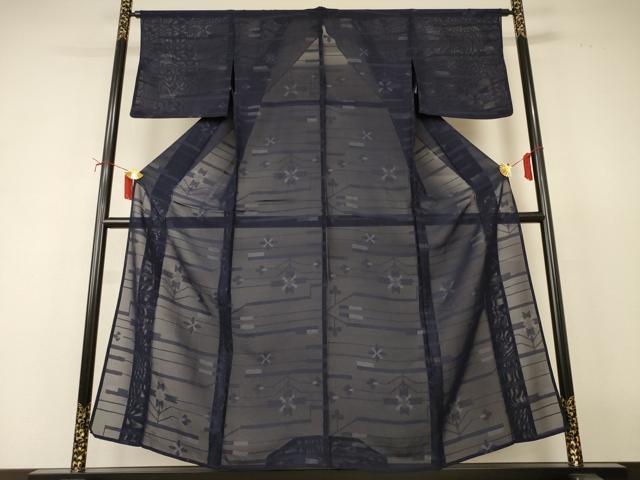 平和屋着物*夏物 小紋 紗 幾何学文様 銀糸 正絹 逸品 AABJ2430jd