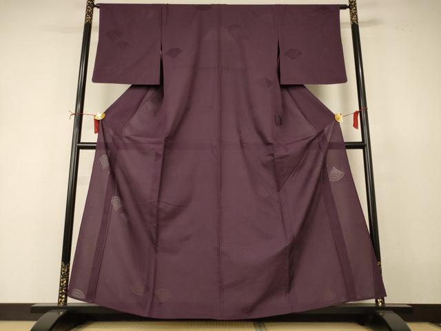 平和屋着物*夏物 色無地 青海波紋紗 似せ紫色 正絹 逸品 AABJ2434jd
