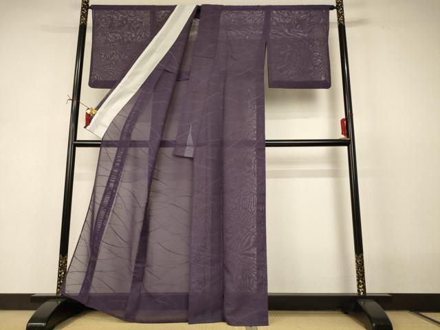 平和屋着物*夏物 色無地 芝紋紗 葡萄鼠色 正絹 逸品 AABJ2457jd