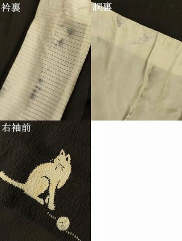 平和屋着物*夏物 小紋 紗 猫 黒地 正絹 逸品 AABJ2482jd