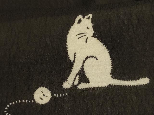 平和屋着物*夏物 小紋 紗 猫 黒地 正絹 逸品 AABJ2482jd