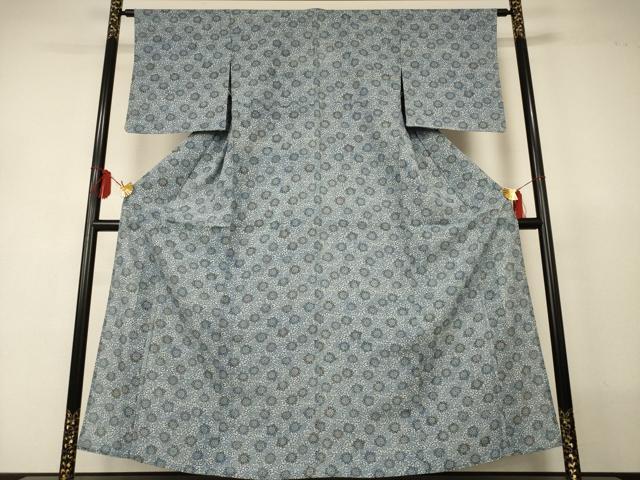 平和屋着物*夏物 小紋 絽 藍 型染め 花尽くし 正絹 逸品 AABJ2518jd
