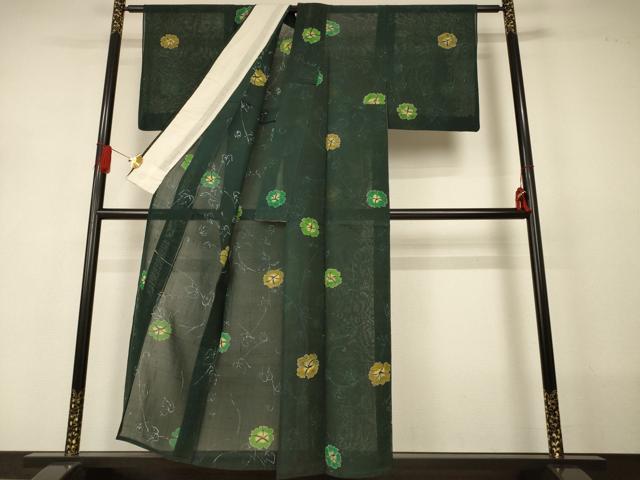 平和屋着物*夏物 小紋 紗紬 ろうけつ染め 草花文 正絹 逸品 AABJ2524jd