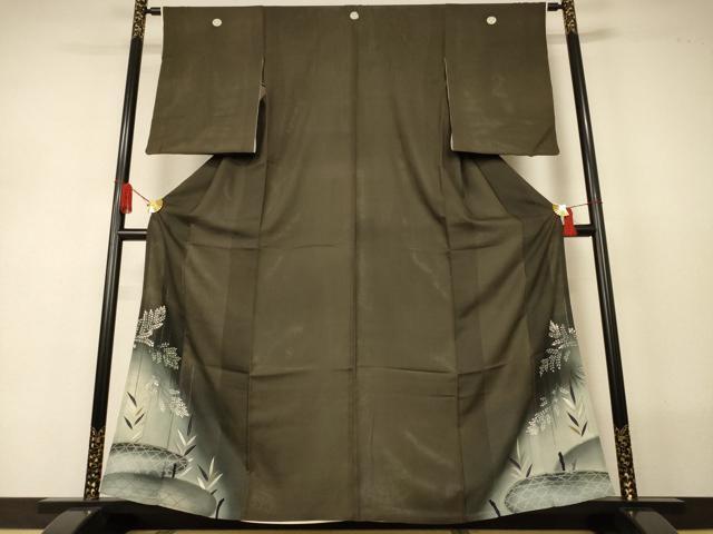 平和屋着物*夏物 アンティーク 大正ロマン 黒留袖 絽 刺繍 草花文 暈し染め 正絹 逸品 AABJ2544jd