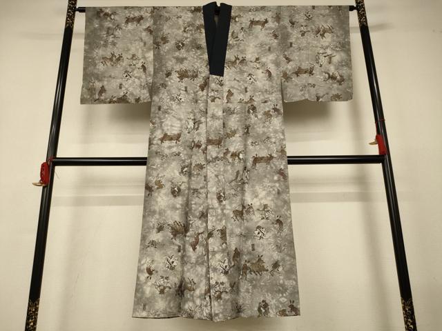 平和屋着物*夏物 男性 長襦袢 絽 鳥獣戯画 正絹 逸品 AABJ2550jd