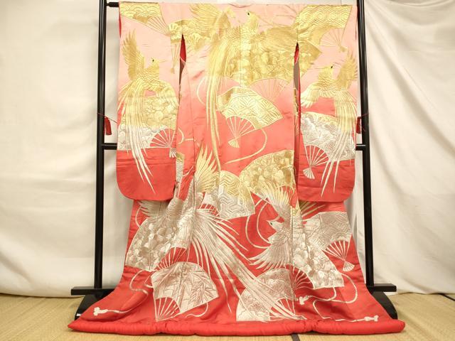平和屋本店●色打掛 和装 婚礼 結婚式 花嫁 神社挙式 総刺繍 扇子鳳凰文 暈し染め 金銀糸 正絹 逸品 AABJ2561fw