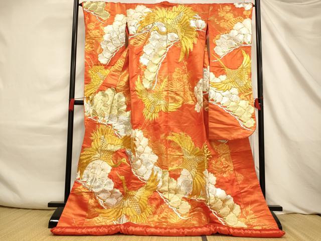 平和屋本店●色打掛 和装 婚礼 結婚式 花嫁 神社挙式 駒刺繍 飛鶴枝花文 金銀糸 金通し地 逸品 AABJ2568fw