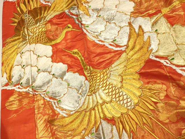 平和屋本店●色打掛 和装 婚礼 結婚式 花嫁 神社挙式 駒刺繍 飛鶴枝花文 金銀糸 金通し地 逸品 AABJ2568fw