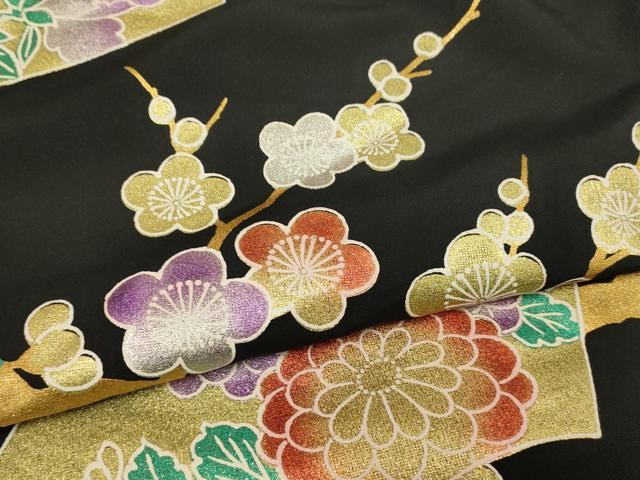 平和屋本店●お引きずり・お引き摺り・黒留袖 和装 結婚式 舞妓 芸妓 芸者 衣装 地紙吉祥花文 金銀彩 AABJ2569fw