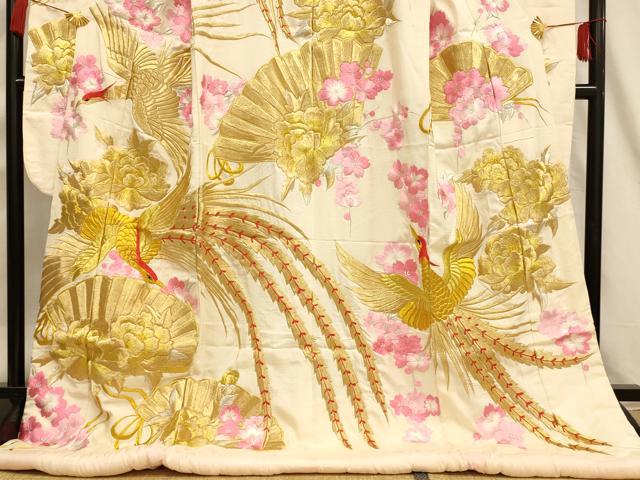 平和屋本店●色打掛 和装 婚礼 結婚式 花嫁 神社挙式 絽 総刺繍 鳳凰扇子花文 金銀糸 逸品 AABJ2571fw