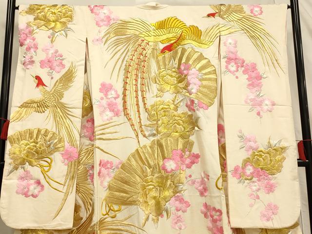 平和屋本店●色打掛 和装 婚礼 結婚式 花嫁 神社挙式 絽 総刺繍 鳳凰扇子花文 金銀糸 逸品 AABJ2571fw