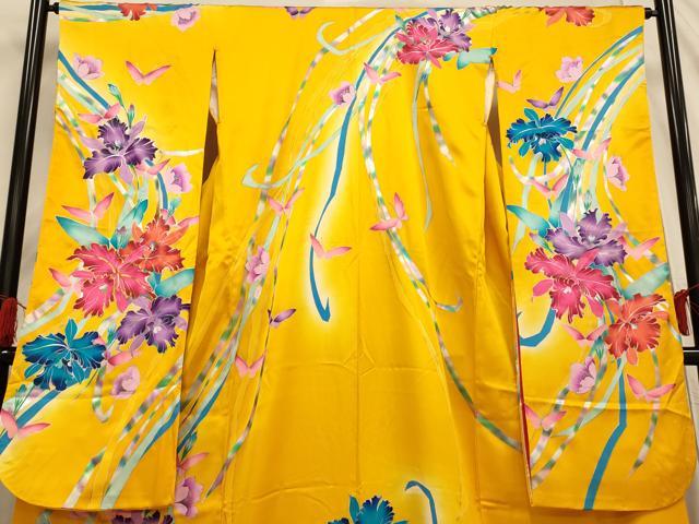 平和屋本店●お引きずり・お引き摺り・引き振袖 和装 結婚式 舞妓 芸妓 芸者 衣装 駒刺繍 舞蝶更紗花文 暈し染め 銀彩 AABJ2604fw