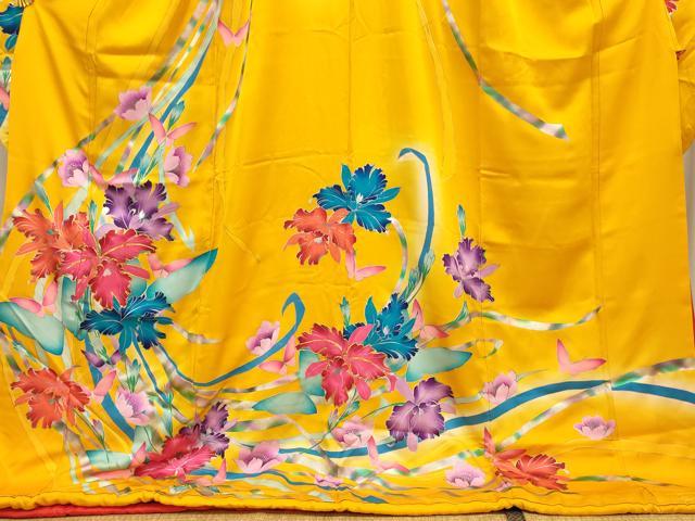 平和屋本店●お引きずり・お引き摺り・引き振袖 和装 結婚式 舞妓 芸妓 芸者 衣装 駒刺繍 舞蝶更紗花文 暈し染め 銀彩 AABJ2604fw
