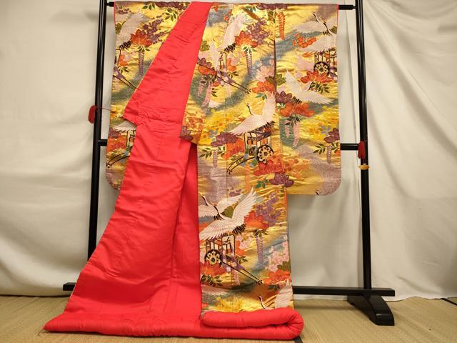 平和屋本店●色打掛 和装 婚礼 結婚式 花嫁 神社挙式 唐織 飛鶴御所車文 金銀糸 逸品 AABJ2617fw
