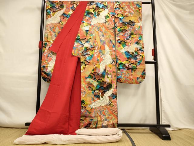 平和屋本店●色打掛 婚礼 結婚式 和装 花嫁 神社挙式 唐織 松竹梅束ね熨斗鶴文 金銀糸 暈し染め 黒地 逸品 AABJ2635fw