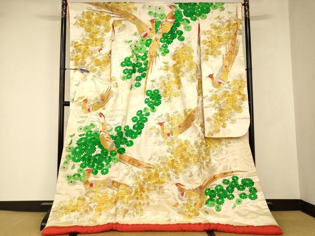 平和屋本店●色打掛 和装 婚礼 結婚式 花嫁 神社挙式 総刺繍 孔雀草花文 金銀糸 逸品 AABJ2669fw