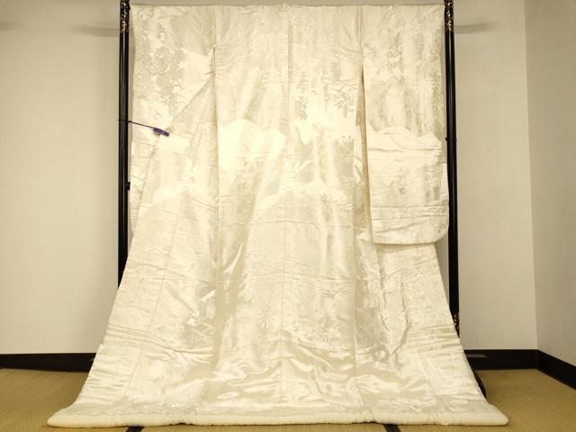 平和屋本店●白打掛 白無垢 和装 婚礼 結婚式 花嫁 神社挙式 唐織 地紙花車鶴文 逸品 AABJ2692fw