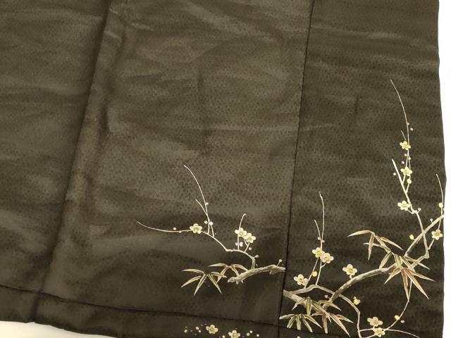 平和屋本店▼アンティーク 大正ロマン 黒留袖 手描き 刺繍 笹梅文 銀糸 正絹 逸品 AABJ2719fw