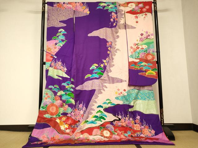 平和屋本店●お引きずり・お引き摺り・引き振袖 和装 結婚式 舞妓 芸妓 芸者 衣装 道長松梅文 金銀彩 AABJ2725fw