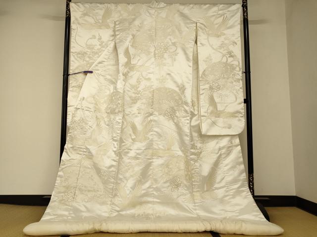 平和屋本店●白打掛 白無垢 和装 婚礼 結婚式 花嫁 神社挙式 駒刺繍 飛鶴松梅扇子文 逸品 AABJ2733fw