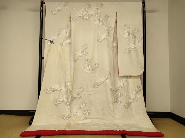 平和屋本店●本手描友禅作家 秋山章 白打掛 白無垢 和装 婚礼 結婚式 花嫁 神社挙式 飛鶴宝尽くし文 銀彩 逸品 AABJ2735fw