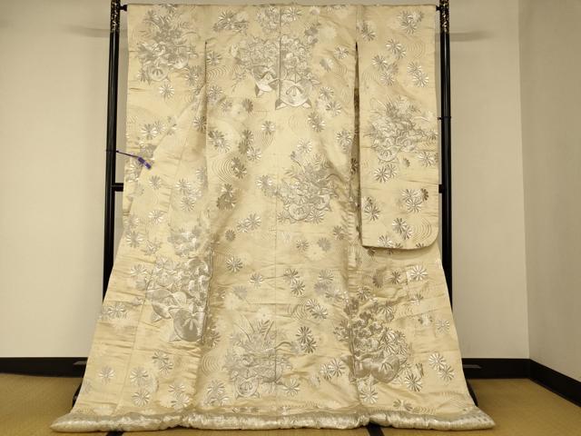 平和屋本店●白打掛 白無垢 和装 婚礼 結婚式 花嫁 神社挙式 草花流水文 銀糸 逸品 AABJ2736fw