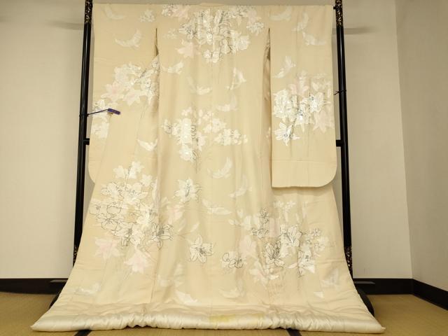 平和屋本店●本手描友禅作家 秋山章 色打掛 和装 婚礼 結婚式 花嫁 神社挙式 花鳥文 銀彩 逸品 AABJ2738fw