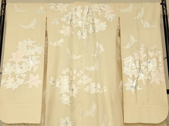 平和屋本店●本手描友禅作家 秋山章 色打掛 和装 婚礼 結婚式 花嫁 神社挙式 花鳥文 銀彩 逸品 AABJ2738fw