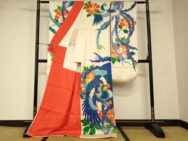 平和屋本店●お引きずり・お引き摺り・引き振袖 和装 結婚式 舞妓 芸妓 芸者 衣装 駒刺繍 鳳凰牡丹文 金彩 逸品 AABJ2743fw