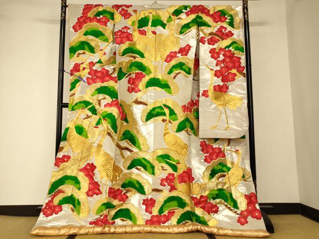 平和屋本店●色打掛 和装 婚礼 結婚式 花嫁 神社挙式 駒刺繍 群鶴松梅文 金銀糸 逸品 AABJ2746fw
