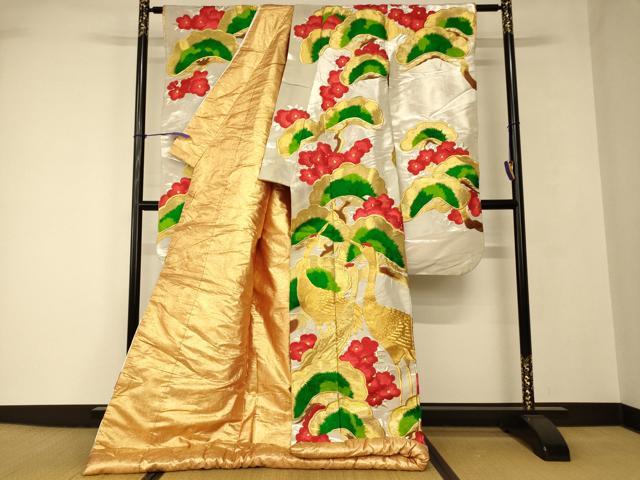 平和屋本店●色打掛 和装 婚礼 結婚式 花嫁 神社挙式 駒刺繍 群鶴松梅文 金銀糸 逸品 AABJ2746fw