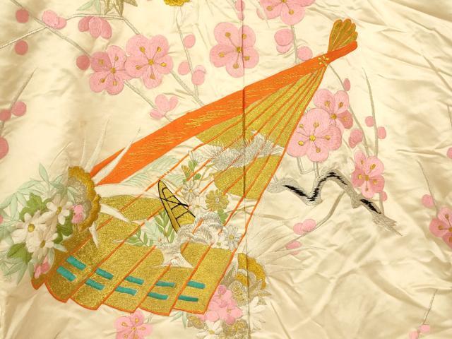 平和屋本店●色打掛 和装 婚礼 結婚式 花嫁 神社挙式 総刺繍 枝梅御所車扇子文 金銀糸 逸品 AABJ2747fw