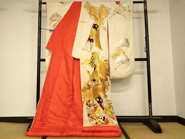平和屋本店●色打掛 和装 婚礼 結婚式 花嫁 神社挙式 駒刺繍 飛鶴束ね熨斗松梅文 金銀糸 逸品 AABJ2752fw