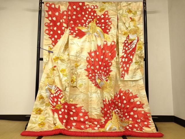平和屋本店●色打掛 和装 婚礼 結婚式 花嫁 神社挙式 駒刺繍 枝梅孔雀文 金銀糸 逸品 AABJ2762fw