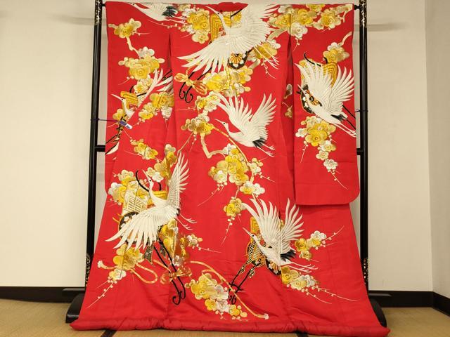 平和屋本店●色打掛 和装 婚礼 結婚式 花嫁 神社挙式 総刺繍 飛鶴御所車枝梅文 金銀糸 逸品 AABJ2763fw