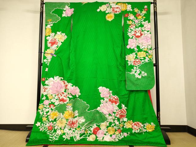 平和屋本店●お引きずり・お引き摺り・引き振袖 和装 結婚式 舞妓 芸妓 芸者 衣装 駒刺繍 草花雲取り文 金銀糸 逸品 AABJ2766fw