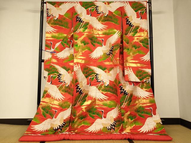 平和屋本店●色打掛 和装 婚礼 結婚式 花嫁 神社挙式 唐織 飛鶴枝松文 金銀糸 逸品 AABJ2769fw