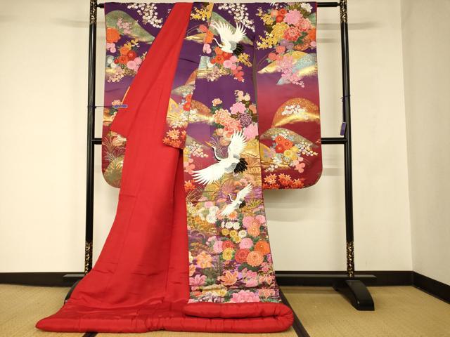 平和屋本店●色打掛 和装 婚礼 結婚式 花嫁 神社挙式 唐織 飛鶴草花山重ね文 暈し染め 金銀糸 金通し地 逸品 AABJ2774fw